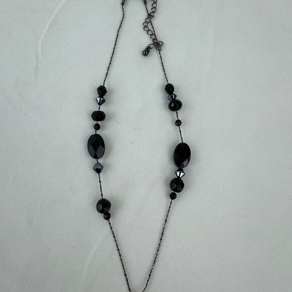 Vintage NR Pendant Necklace Dangle Earrings Set Gunmetal Midnight Blue Metallic - Picture 10 of 16